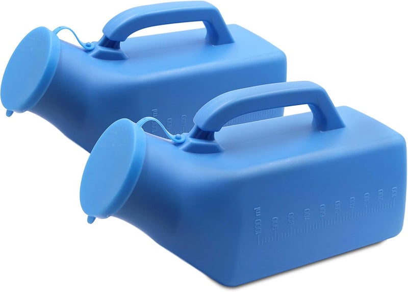 PEPE Mobility Urinals for Men Spill Proof (2 Pack) - 32 oz/ 1000 ml, Portable Urine Bottle Bed Pan, Blue, Thick Plastic Pee Urinal Bottle - Image 1